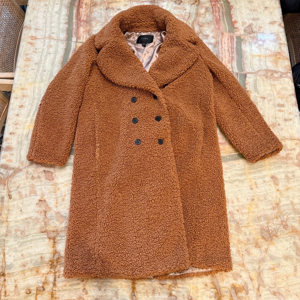 J.Crew Womens Sherpa Topcoat Brown Double-Breasted Teddy Lined‎ Winter Size LP